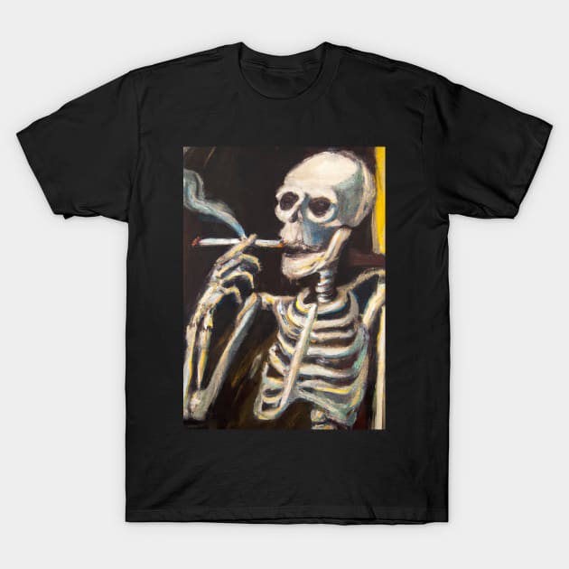 Skeleton Smoking a Cigarette T-Shirt by maxcode